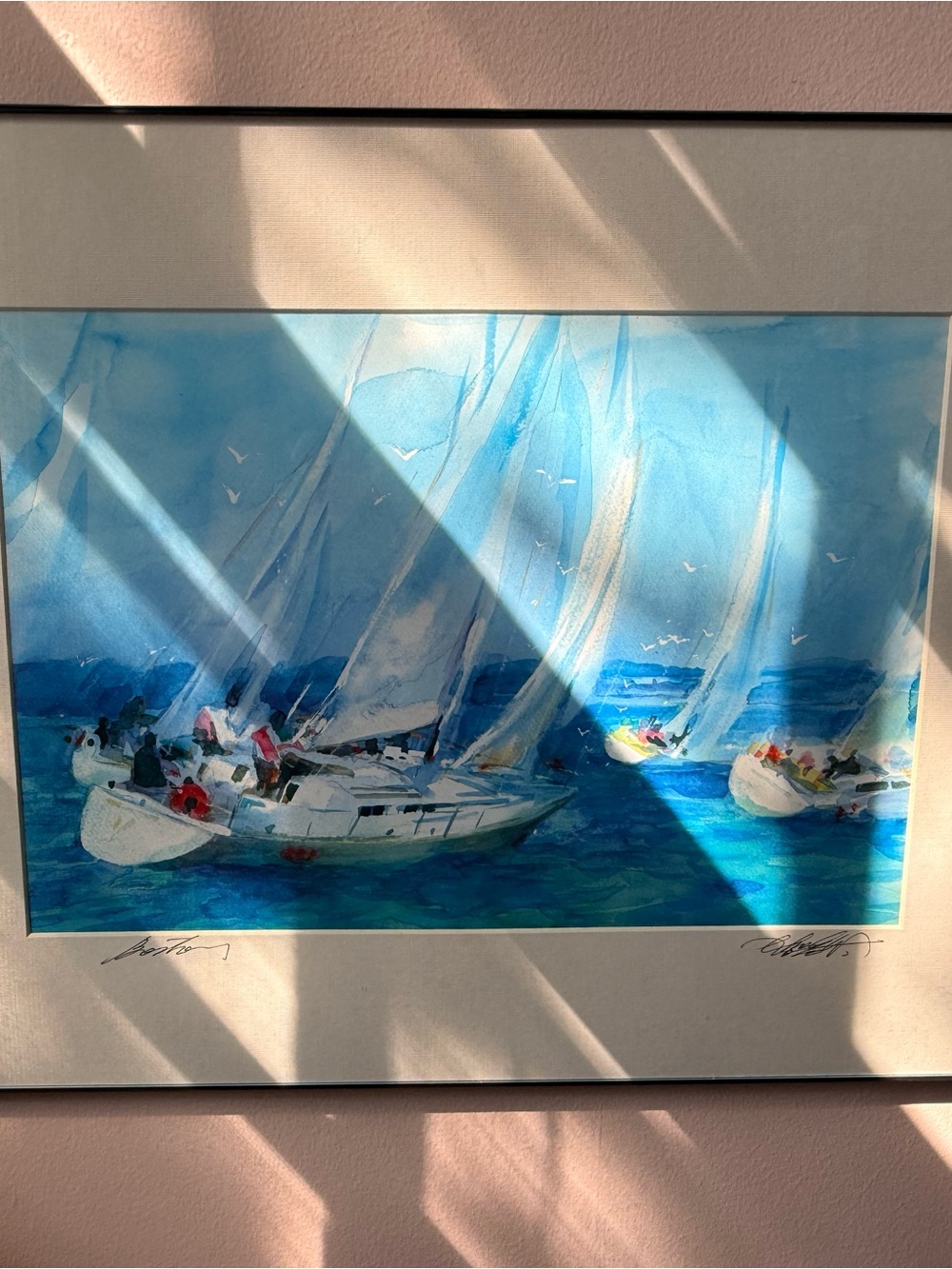 Signed Blue Sailing painting 20” x16”